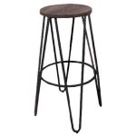 ARCO Wood Σκαμπό Bar, Μέταλλο Βαφή Antique Black, Ξύλο Απόχρωση Dark Oak Φ52cm H.76cm ( Κάθισμα Φ33cm)