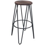 ARCO Wood Σκαμπό Bar, Μέταλλο Βαφή Μαύρο, Ξύλο Απόχρωση Dark Oak Φ52cm H.76cm ( Κάθισμα Φ33cm)