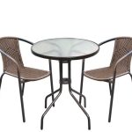 BALENO Set Κήπου - Βεράντας: Τραπέζι + 2 Πολυθρόνες Μέταλλο Καφέ - Wicker Brown Table:Φ60x70 Armchair:53x58x77