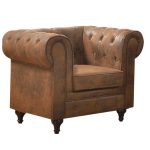 CHESTERFIELD York Πολυθρόνα Σαλονιού - Καθιστικού, Ύφασμα Απόχρωση Καφέ Camel 110x82x77cm