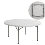 BLOW Τραπέζι Catering - Συνεδρίου Πτυσσόμενο, Μέταλλο Βαφή Γκρι, HDPE Άσπρο 50mm Φ152cm H.74cm