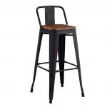 RELIX Wood Σκαμπό Bar με Πλάτη,Μέταλλο Βαφή Μαύρο Extra Matte, Απόχρωση Ξύλου Dark Oak 44x44x76/97cm