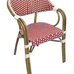 PARIS Πολυθρόνα Bistro Αλουμίνιο Φυσικό, Wicker Άσπρο - Κόκκινο, Στοιβαζόμενη 57x59x84cm