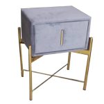 PASSION  Κομοδίνο με 1 Συρτάρι, Ύφασμα Velure Απόχρωση Γκρι 51x40x65cm