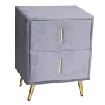 PASSION  Κομοδίνο με 2 Συρτάρια, Ύφασμα Velure Απόχρωση Γκρι 51x40x65cm