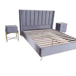 PASSION  Κρεβάτι Διπλό για Στρώμα 160x200cm, Ύφασμα Velure Απόχρωση Γκρι 171x227x120cm