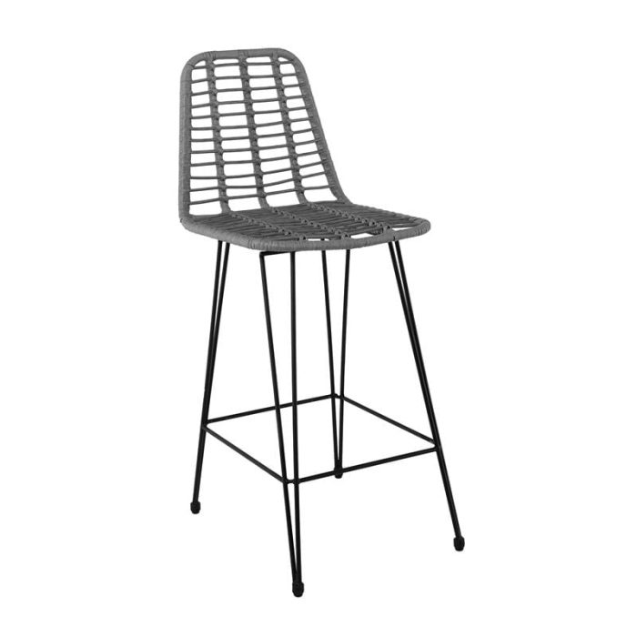 SALSA Σκαμπό BAR-Pro με Πλάτη, Μέταλλο Βαφή Μαύρο, Wicker Γκρι 45x55x75/113cm - Image 1
