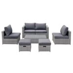 BALI Set Μέταλλο - Wicker: Τραπέζι+ 2θ Καναπέ+ 2 Σκαμπό+ 2 καθίσματα, Απόχρωση Γκρι Table:100x50x30cm Set 6 Seats