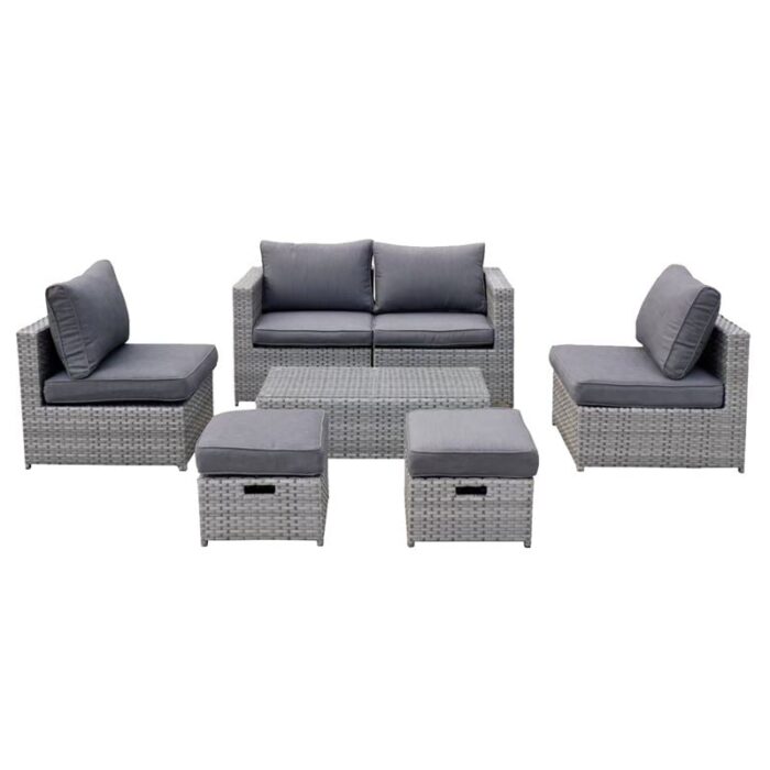 BALI Set Μέταλλο - Wicker: Τραπέζι+ 2θ Καναπέ+ 2 Σκαμπό+ 2 καθίσματα, Απόχρωση Γκρι Table:100x50x30cm Set 6 Seats - Image 1
