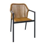 DINA Πολυθρόνα Βεράντας-Κήπου ALU Ανθρακί, Rope Wicker Φυσικό, Στοιβαζόμενη 56x60x84cm