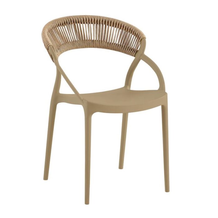 DORA Πολυθρόνα Στοιβαζόμενη, PP Tortora, Rope Wicker Φυσικό 53x61x78cm - Image 1