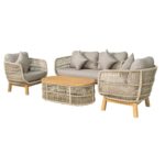 MARK Set Σαλόνι Κήπου 4τεμ, Acacia Φυσικό, Μαξιλάρια Μπεζ Rope Wicker Μπεζ 2 Πολυθρ+1 Καναπ+1 Τραπεζάκι