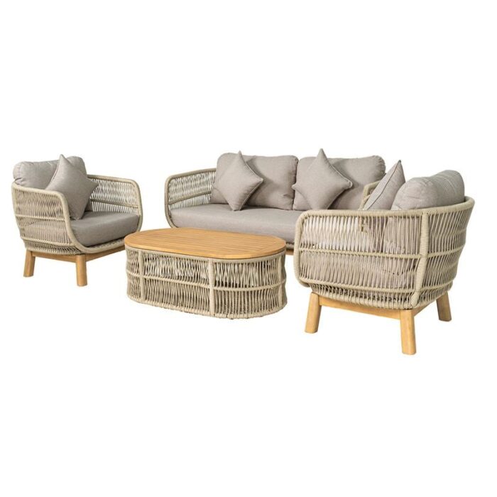 MARK Set Σαλόνι Κήπου 4τεμ, Acacia Φυσικό, Μαξιλάρια Μπεζ Rope Wicker Μπεζ 2 Πολυθρ+1 Καναπ+1 Τραπεζάκι - Image 1