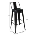 RELIX Σκαμπό Bar με Πλάτη, Μέταλλο Βαφή Μαύρο 44x44x76/97cm - Image 3