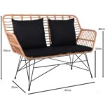 SALSA MAX Living Καναπές Κήπου 2Θέσιος, Μέταλλο Βαφή Μαύρο, Wicker Φυσικό, Μαξιλάρια Μαύρο 147x70x105cm - Image 4