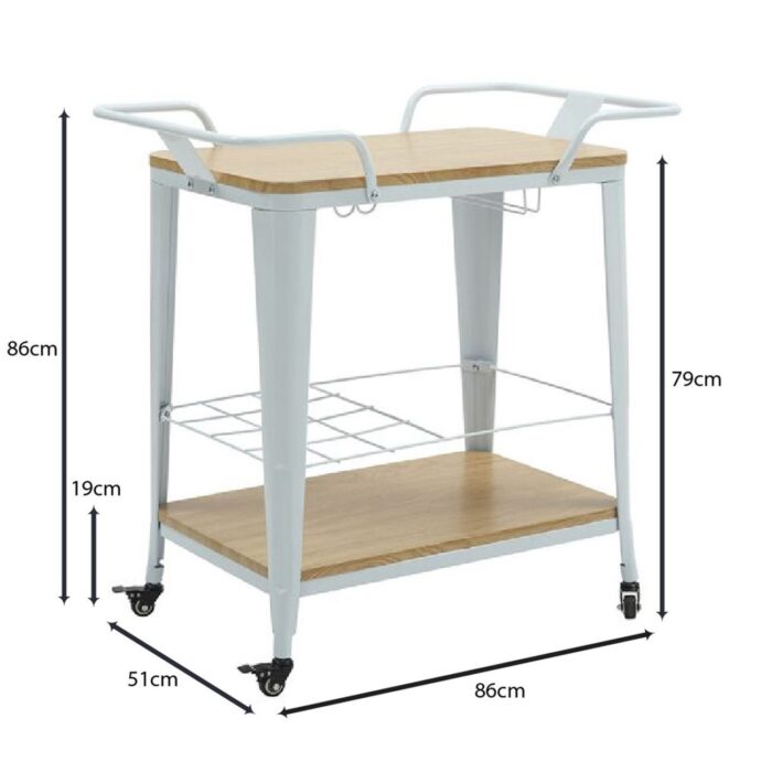 RELIX Trolley Bar-Pro Μέταλλο Βαφή Άσπρο, MDF Απόχρωση Φυσικό 86x51x86cm - Image 5
