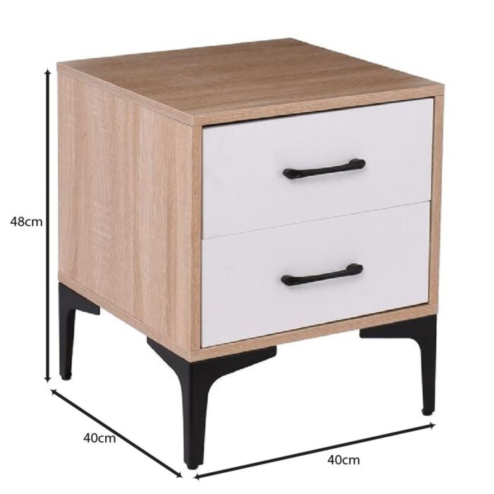 MERRANO Κομοδίνο με 2 Συρτάρια Απόχρωση Sonoma-Άσπρο 40x40x48cm - Image 3