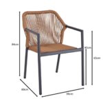 DINA Πολυθρόνα Βεράντας-Κήπου ALU Ανθρακί, Rope Wicker Φυσικό, Στοιβαζόμενη 56x60x84cm - Image 6