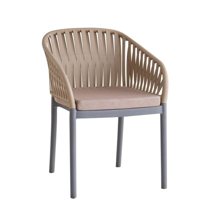 EMERY Πολυθρόνα Βεράντας-Κήπου PP-UV Sand Beige-Ανθρακί, Μαξιλάρι Μπεζ (KD) 56x59x80cm - Image 1