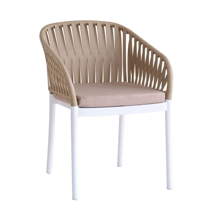EMERY Πολυθρόνα Βεράντας-Κήπου PP-UV Sand Beige-Άσπρο, Μαξιλάρι Μπεζ (KD) 56x59x80cm - Image 1