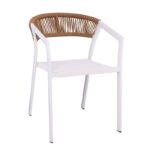 PARMA Πολυθρόνα Βεράντας-Κήπου ALU Άσπρο, Rope Wicker Φυσικό, Textilene Άσπρο, Στοιβαζόμενη 55x58x78cm