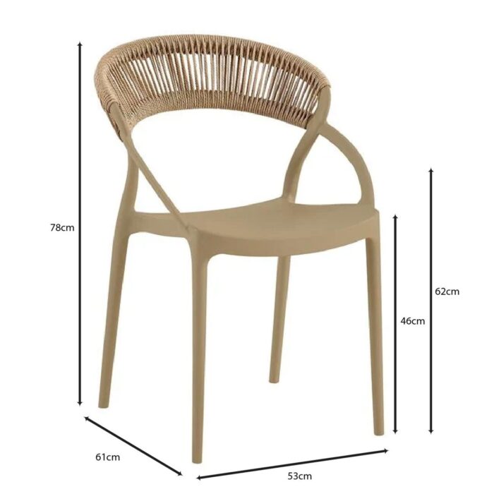 DORA Πολυθρόνα Στοιβαζόμενη, PP Tortora, Rope Wicker Φυσικό 53x61x78cm - Image 3
