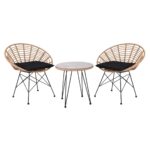 SALSA Coral Coffee Set Κήπου Μέταλλο Μαύρο - Γυαλί - Wicker Φυσικό: Τραπεζάκι+2 Πολυθρόνες TableΦ52x53 Armchair72x62x81cm - Image 2