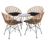 SALSA Coral Coffee Set Κήπου Μέταλλο Μαύρο - Γυαλί - Wicker Φυσικό: Τραπεζάκι+4 Πολυθρόνες TableΦ52x53 Armchair72x62x81cm - Image 2