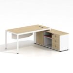 THESIS Γραφείο Δεξιά Γωνία, Απόχρωση Beech - Άσπρο 180x80x75/160x40x65cm - Image 2