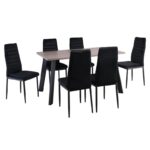 JETTA-BAXTER Τραπεζαρία Μέταλλ ο Βαφή Μαύρο, Τραπέζι Sonoma Oak + 6 Καρέκλες Velure Μαύρο Table:140x80x75 Chair:40x50x95