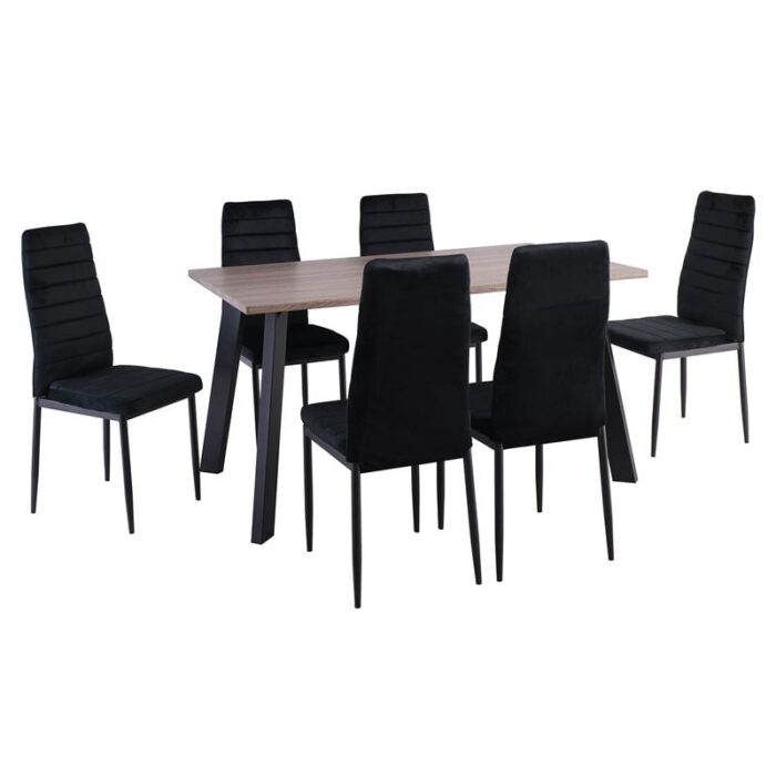 JETTA-BAXTER Τραπεζαρία Μέταλλ ο Βαφή Μαύρο, Τραπέζι Sonoma Oak + 6 Καρέκλες Velure Μαύρο Table:140x80x75 Chair:40x50x95 - Image 1