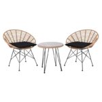 SALSA Coral Coffee Set Κήπου Μέταλλο Μαύρο - Γυαλί - Wicker Φυσικό: Τραπεζάκι+2 Πολυθρόνες TableΦ52x53 Armchair72x62x81cm