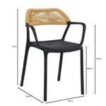 DOLLI Πολυθρόνα Στοιβαζόμενη, PP-UV Μαύρο, Rope Wicker Φυσικό 58x53x77cm - Image 6