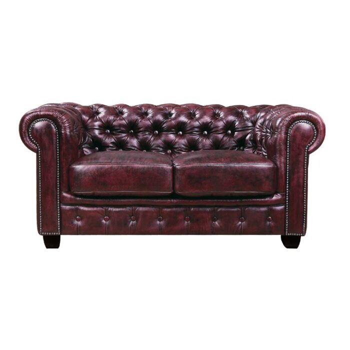 CHESTERFIELD Birmingham Καναπές 2Θέσιος Σαλονιού Καθιστικού, Δέρμα Antique Red 155x91x74cm - Image 1