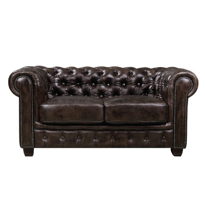 CHESTERFIELD Birmingham Καναπές 2Θέσιος Σαλονιού Καθιστικού,Δέρμα Απόχρωση Καφέ 155x91x74cm - Image 1
