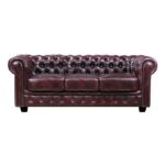 CHESTERFIELD Birmingham Καναπές 3Θέσιος Σαλονιού Καθιστικού, Δέρμα Antique Red 201x92x74cm