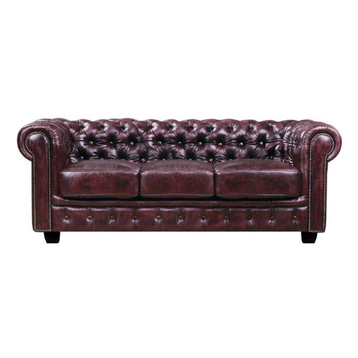 CHESTERFIELD Birmingham Καναπές 3Θέσιος Σαλονιού Καθιστικού, Δέρμα Antique Red 201x92x74cm - Image 1