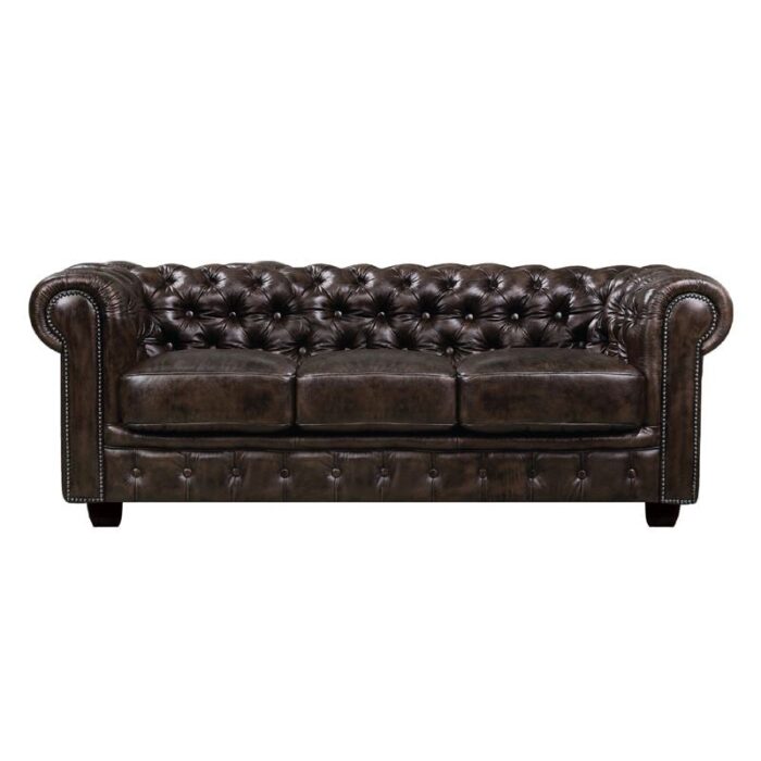 CHESTERFIELD Birmingham Καναπές 3Θέσιος Σαλονιού Καθιστικού,Δέρμα Απόχρωση Καφέ 201x92x74cm - Image 1