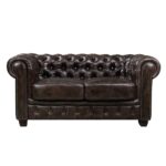 CHESTERFIELD Birmingham Καναπές 2Θέσιος Σαλονιού Καθιστικού,Δέρμα Απόχρωση Καφέ 155x91x74cm - Image 2