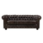 CHESTERFIELD Birmingham Καναπές 3Θέσιος Σαλονιού Καθιστικού,Δέρμα Απόχρωση Καφέ 201x92x74cm - Image 2