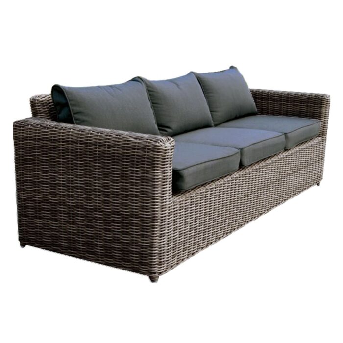 ARIZONA 3Θέσιος Καναπές Κήπου ALU, 4mm Half-Round Wicker Grey Brown, Μαξιλάρια Ανθρακί 195x77x73cm - Image 2