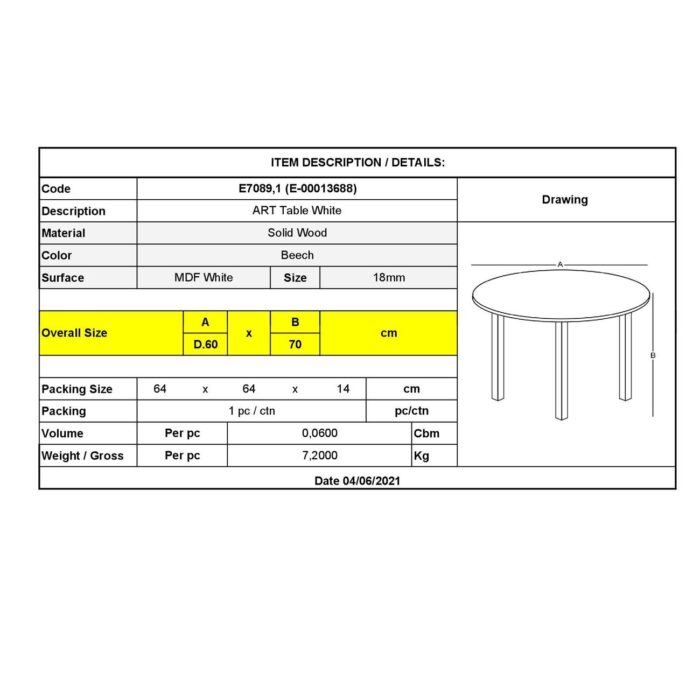 ART Τραπέζι Άσπρο MDF Φ60 H.70cm - Image 3
