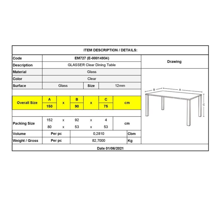 GLASSER Τραπέζι - Γραφείο Διάφανο Γυαλί 12mm 150x90x75cm - Image 3