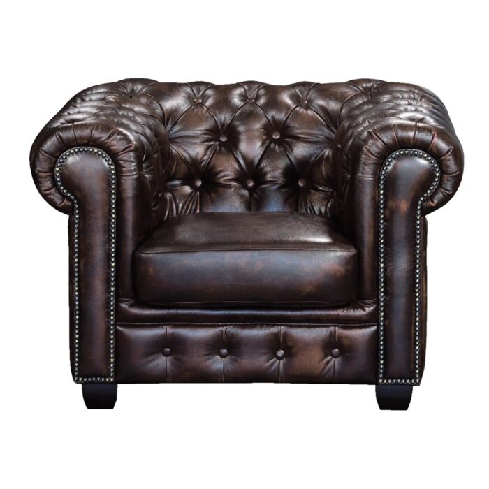 CHESTERFIELD Birmingham Πολυθρόνα Σαλονιού Καθιστικού,Δέρμα Απόχρωση Καφέ 103x92x72cm - Image 2