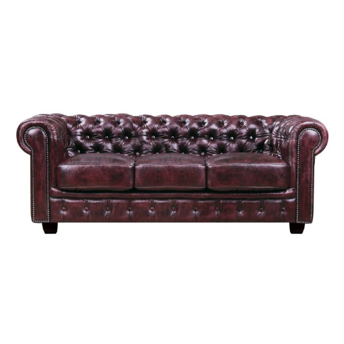 CHESTERFIELD Birmingham Καναπές 3Θέσιος Σαλονιού Καθιστικού, Δέρμα Antique Red 201x92x74cm - Image 2