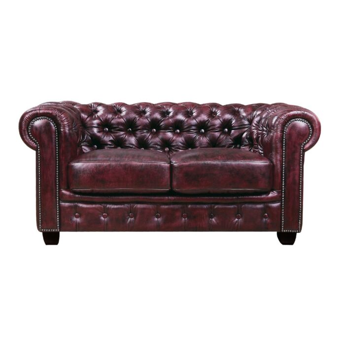 CHESTERFIELD Birmingham Καναπές 2Θέσιος Σαλονιού Καθιστικού, Δέρμα Antique Red 155x91x74cm - Image 2