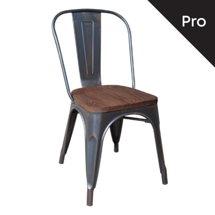 RELIX Wood Καρέκλα-Pro, Στοιβαζόμενη, Μέταλλο Βαφή Antique Black,Κάθισμα Dark Oak 45x51x85cm - Image 2