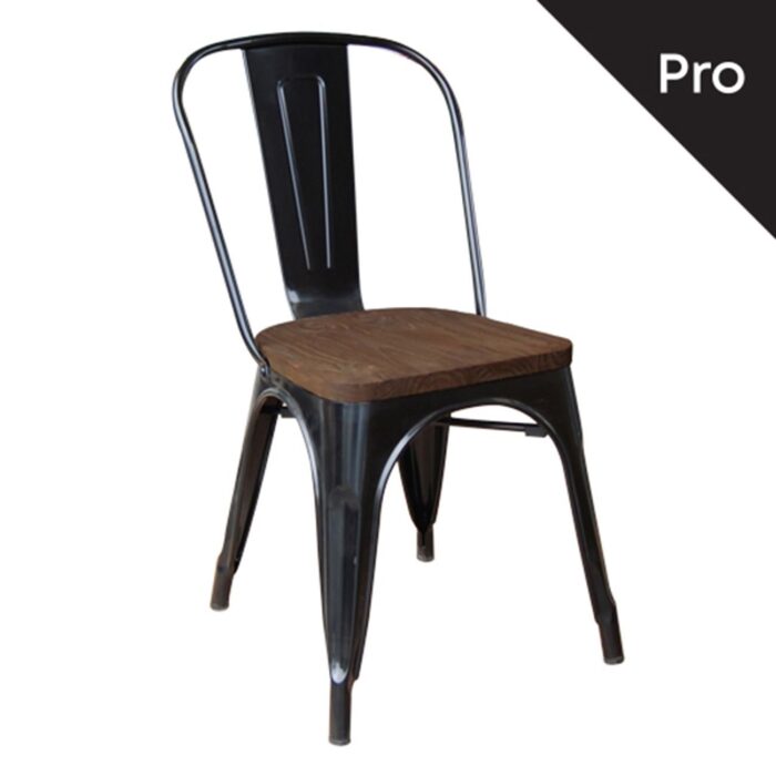 RELIX Wood Καρέκλα-Pro, Στοιβαζόμενη, Μέταλλο Βαφή Μαύρο, Κάθισμα Dark Oak 45x51x85cm - Image 2
