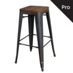 RELIX Wood Σκαμπό Bar-Pro, Στοιβαζόμενο, Μέταλλο Βαφή Antique Black,Κάθισμα Dark Oak 43x43 H.76cm - Image 2