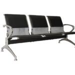 Κάθισμα Αναμονής - Υποδοχής 3 Θέσεων, Μέταλλο Χρώμιο PVC Μαύρο 181x58x77cm